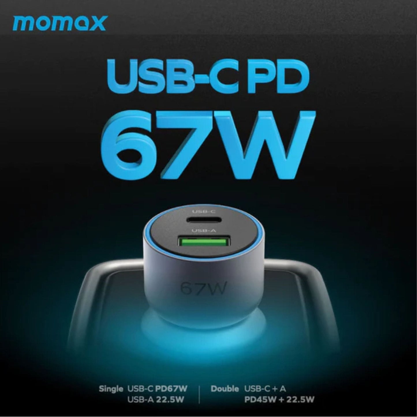 Momax Move 67W Dual Port Car Charger - Gray