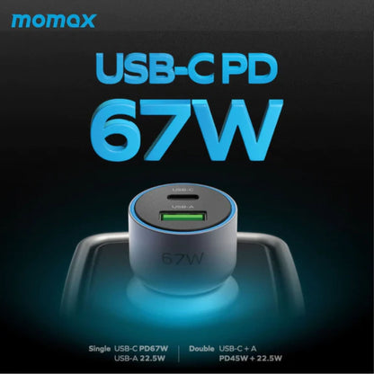 Momax Move 67W Dual Port Car Charger - Gray