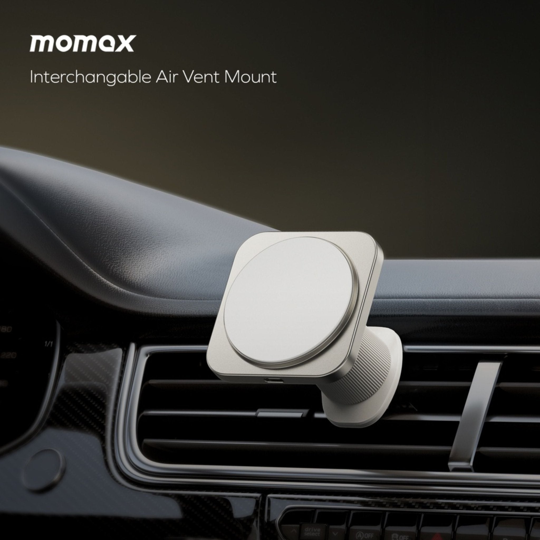 Momax Q2. Mag Mount 15W MagSafe Wireless Charger / Car Holder -Gray