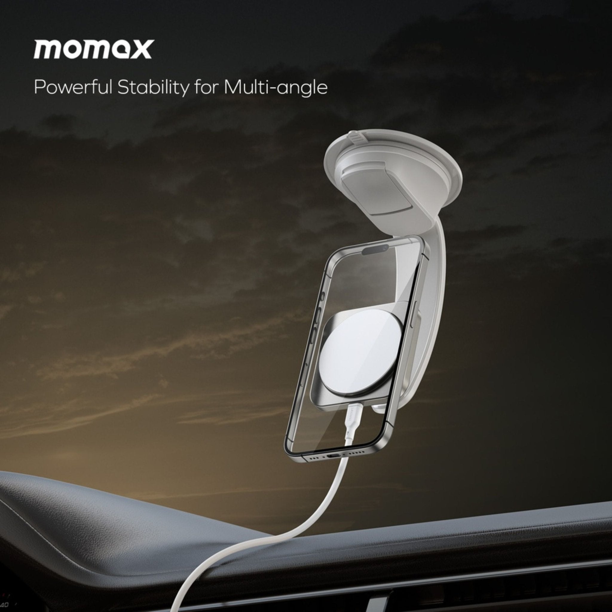 Momax Q2. Mag Mount 15W MagSafe Wireless Charger / Car Holder -Gray