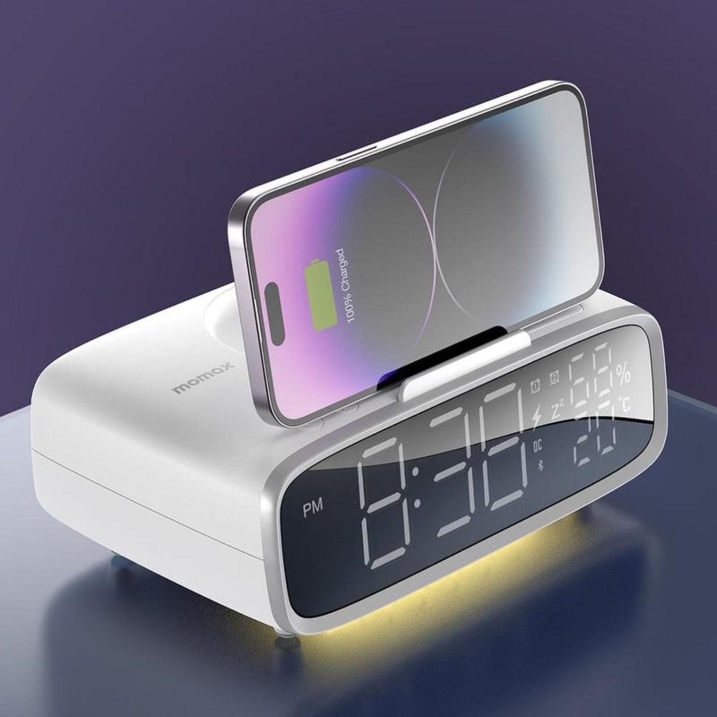 Momax Q.Clock 5 Digital Clock With Wireless Charger - White