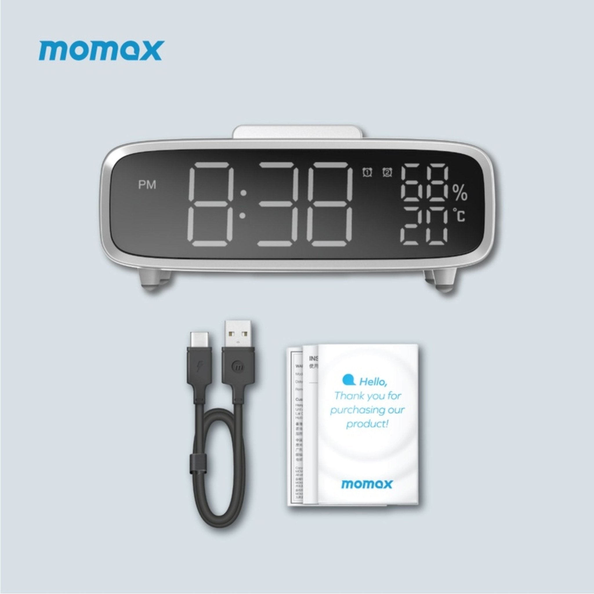 Momax Q.Clock 5 Digital Clock With Wireless Charger - White