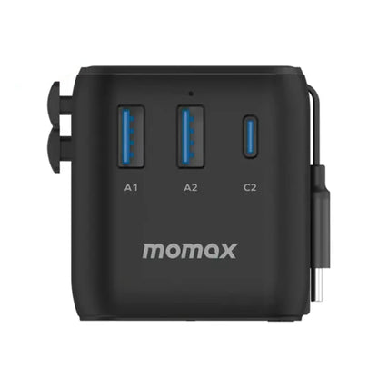Momax UA20 1-World PD 25W 3 ports + AC Travel Adapter Built-In Cable - Black