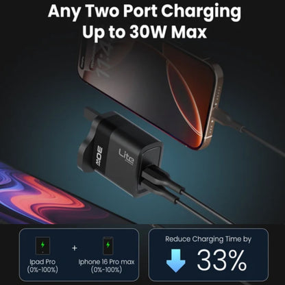 Moxedo Lite USB-A & USB-C 30W GaN Charger - Black