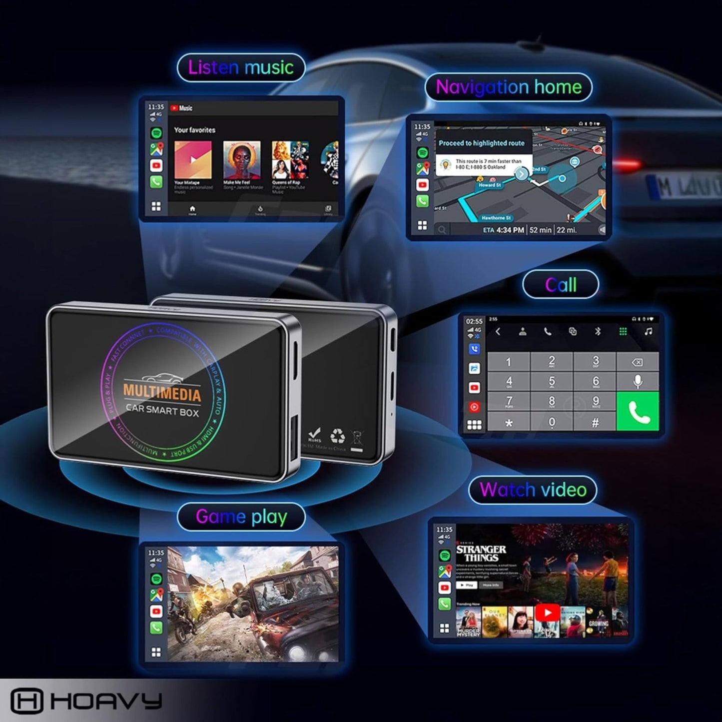 Moxedo Plug & Play Carplay AI Smart Box 4K - Black
