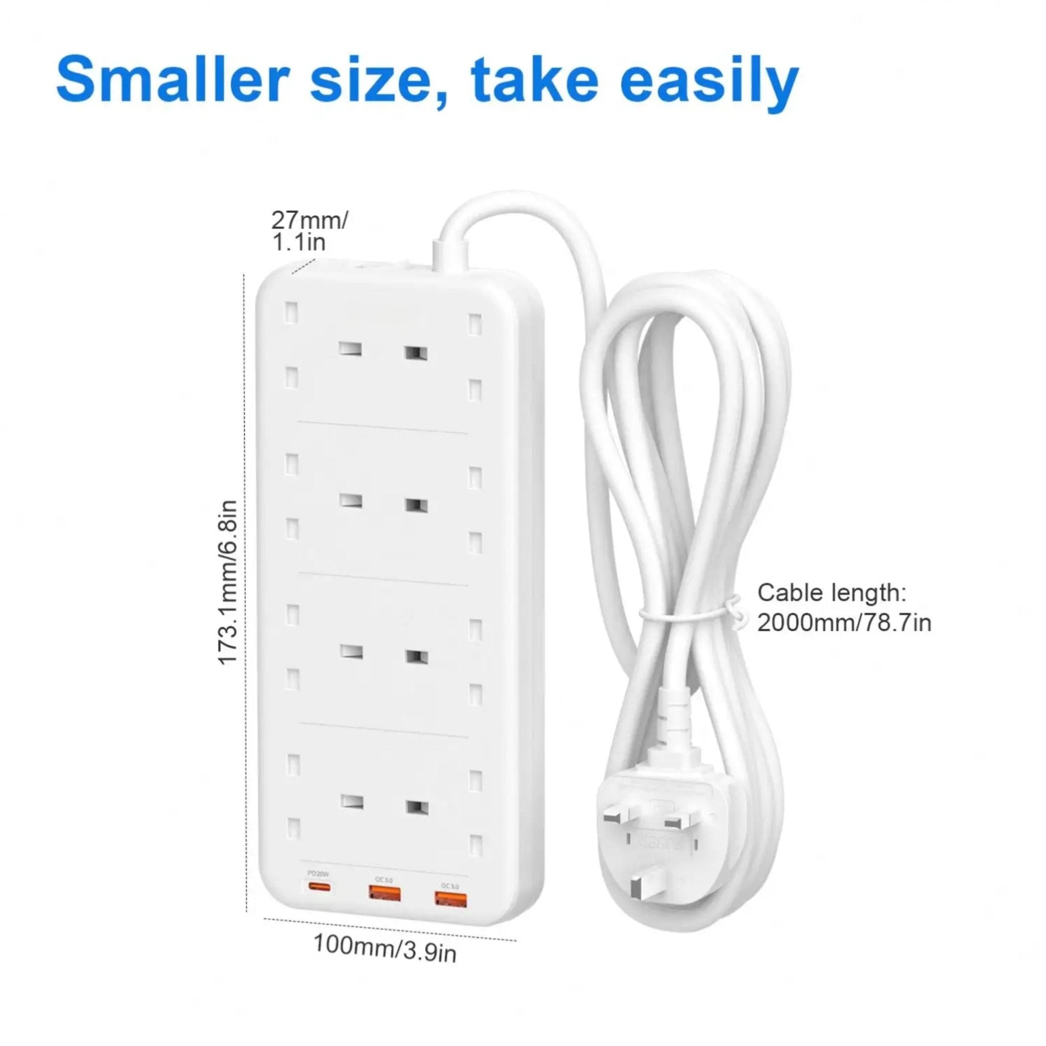 Moxedo Power Strip Surge Protector 11 in 1 Electric Outlet Power Extension 20W 2m - White