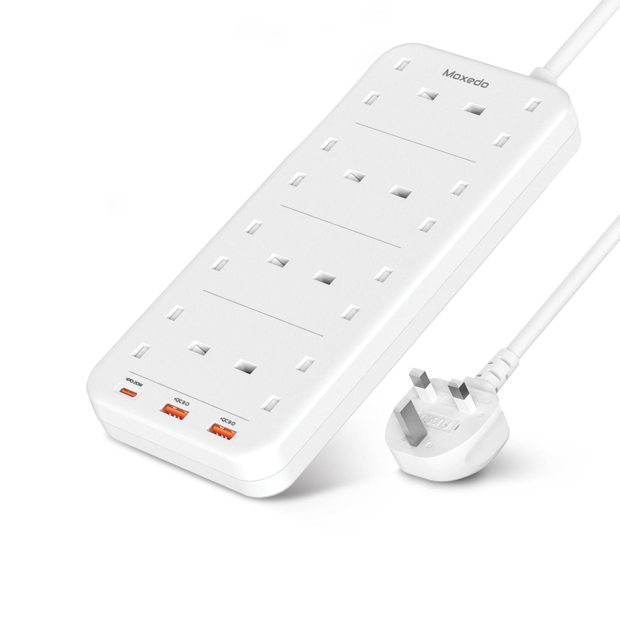 Moxedo Power Strip Surge Protector 11 in 1 Electric Outlet Power Extension 20W 2m - White