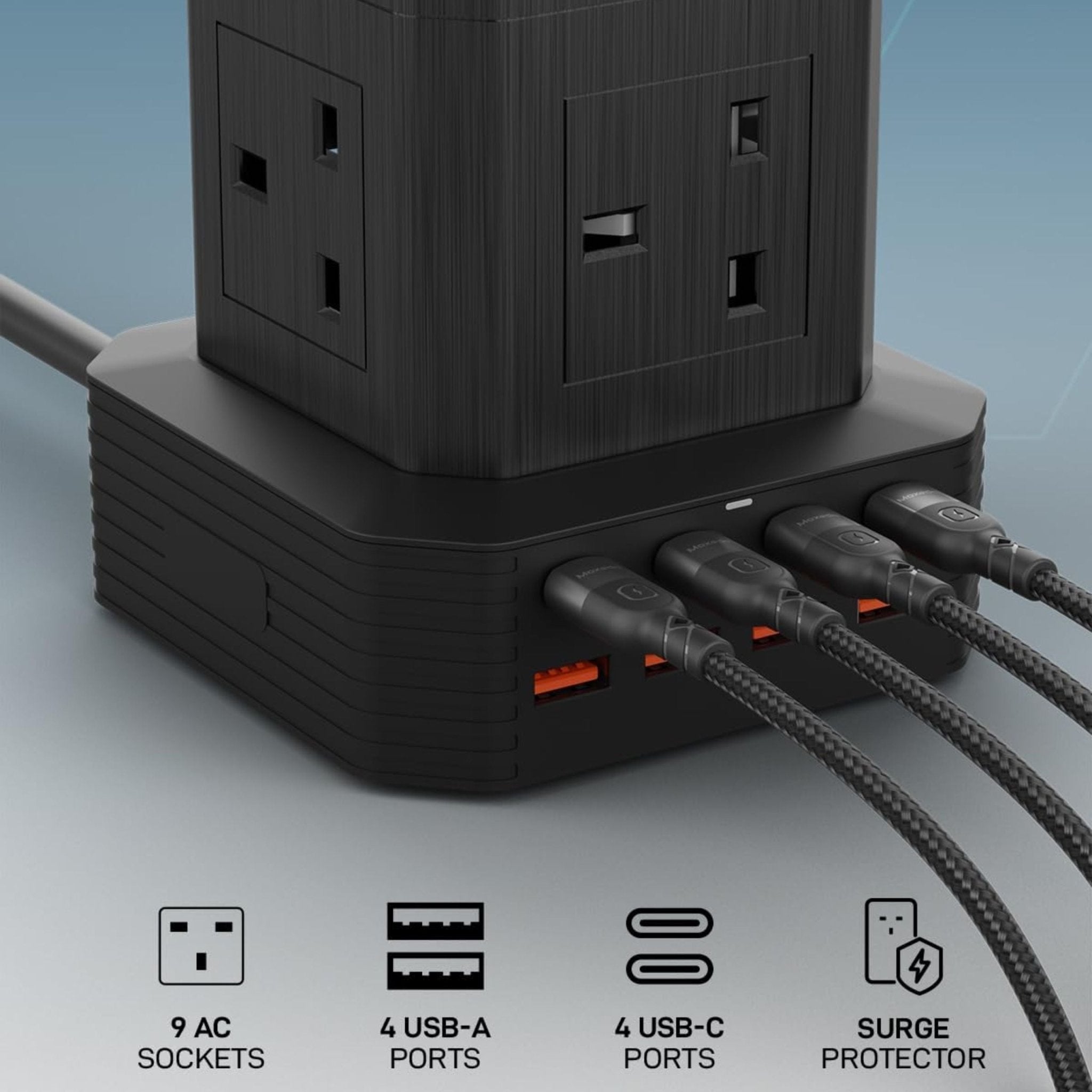 Moxedo Smart Hub Power Strip 17 in 1 Electric Outlet Power Extension 3250W PD 65W 2m - Black