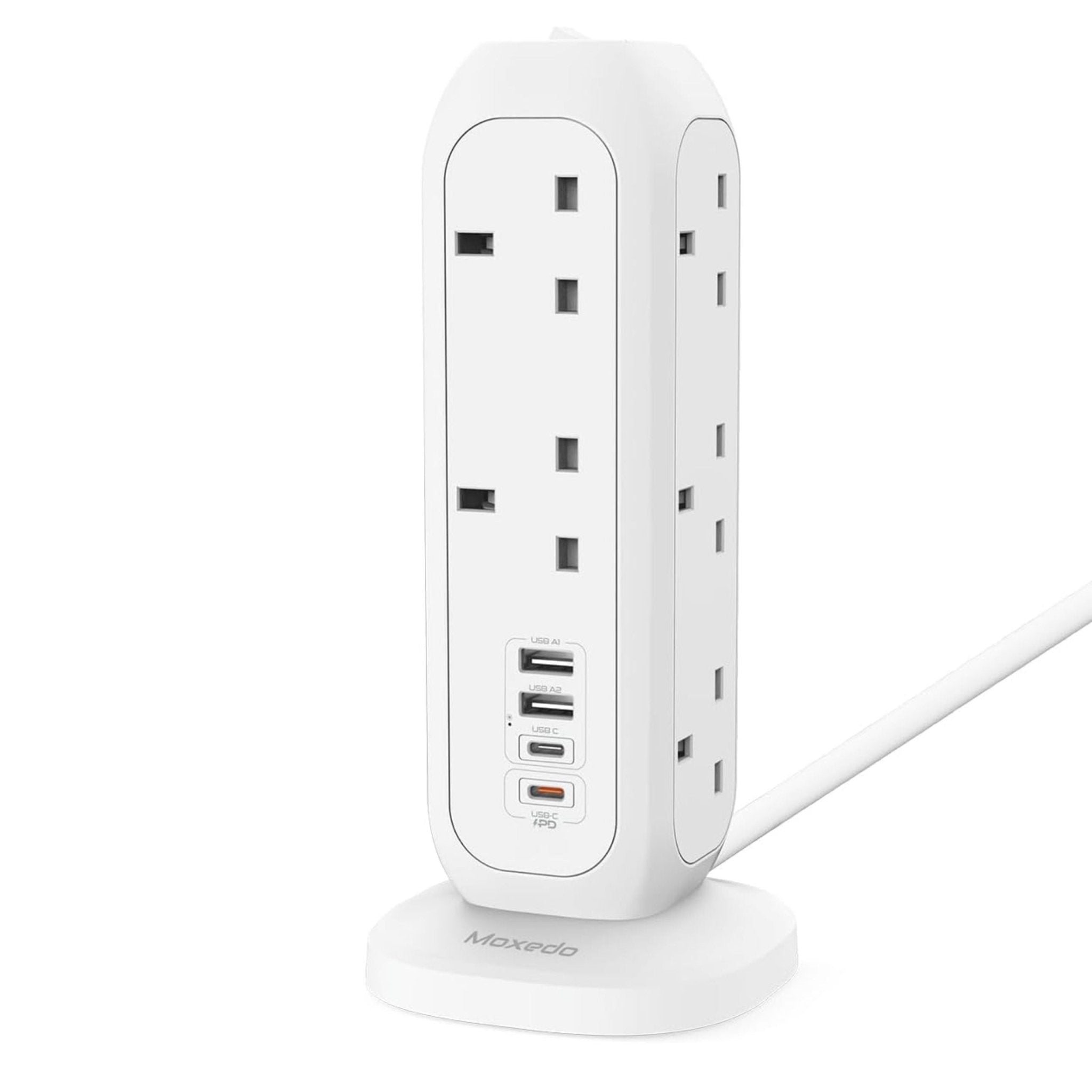 Moxedo Smart-Hub Tower Power Strip Surge Protector 15 in 1 Electric Outlet Power Extension 3250W PD 20W 2m - White