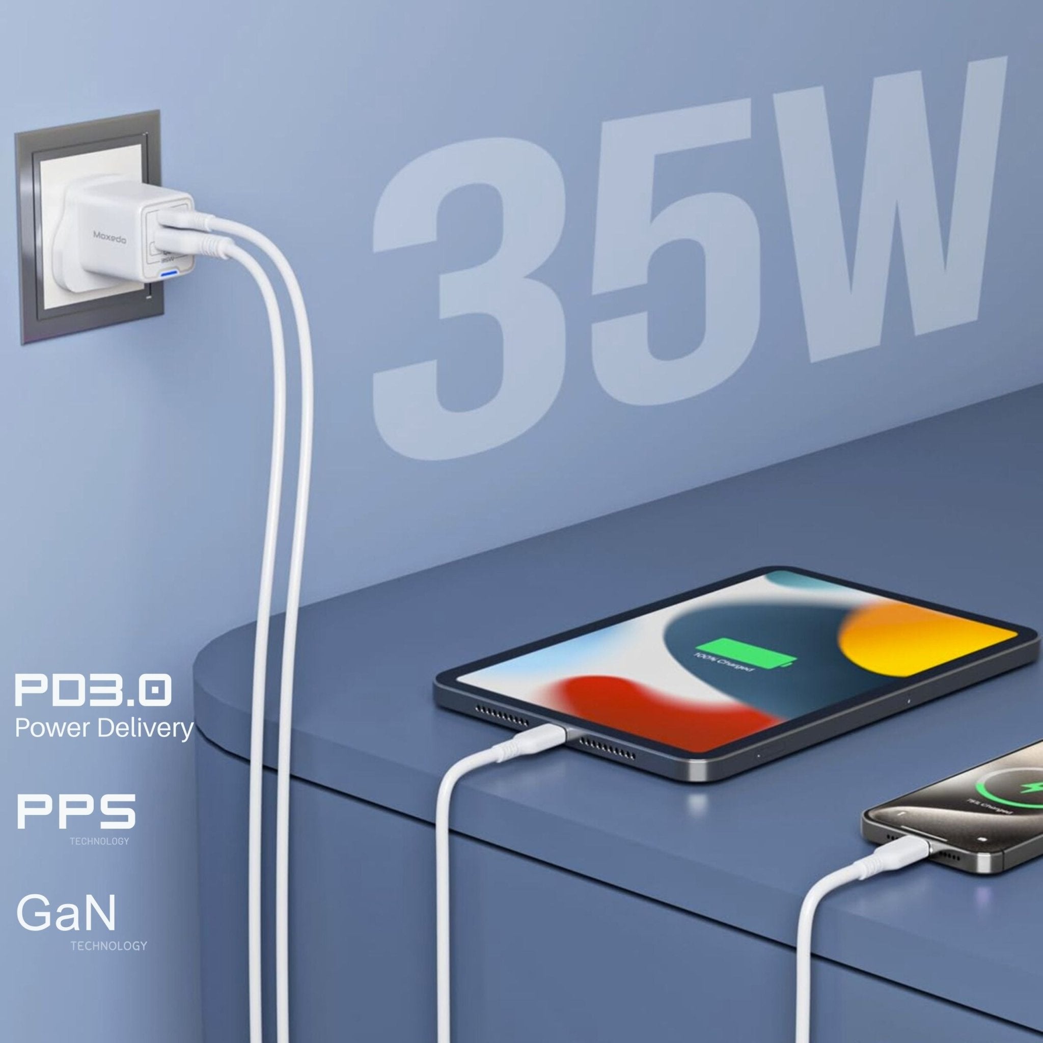 Moxedo Volton Pro 2 Port PD GaN Fast Charger 35W - White