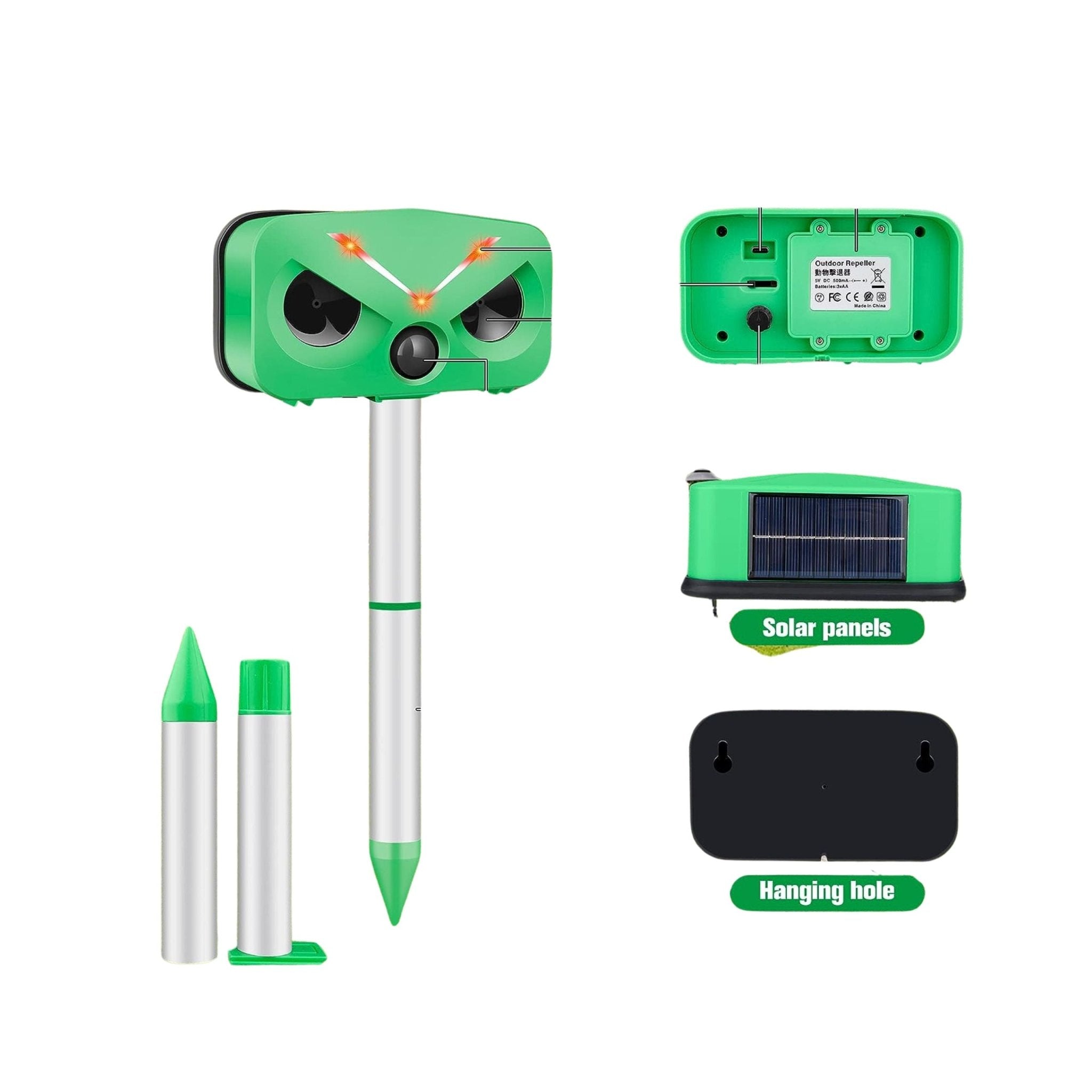 Outdoor Solar Ultrasonic Animal Repeller - Green