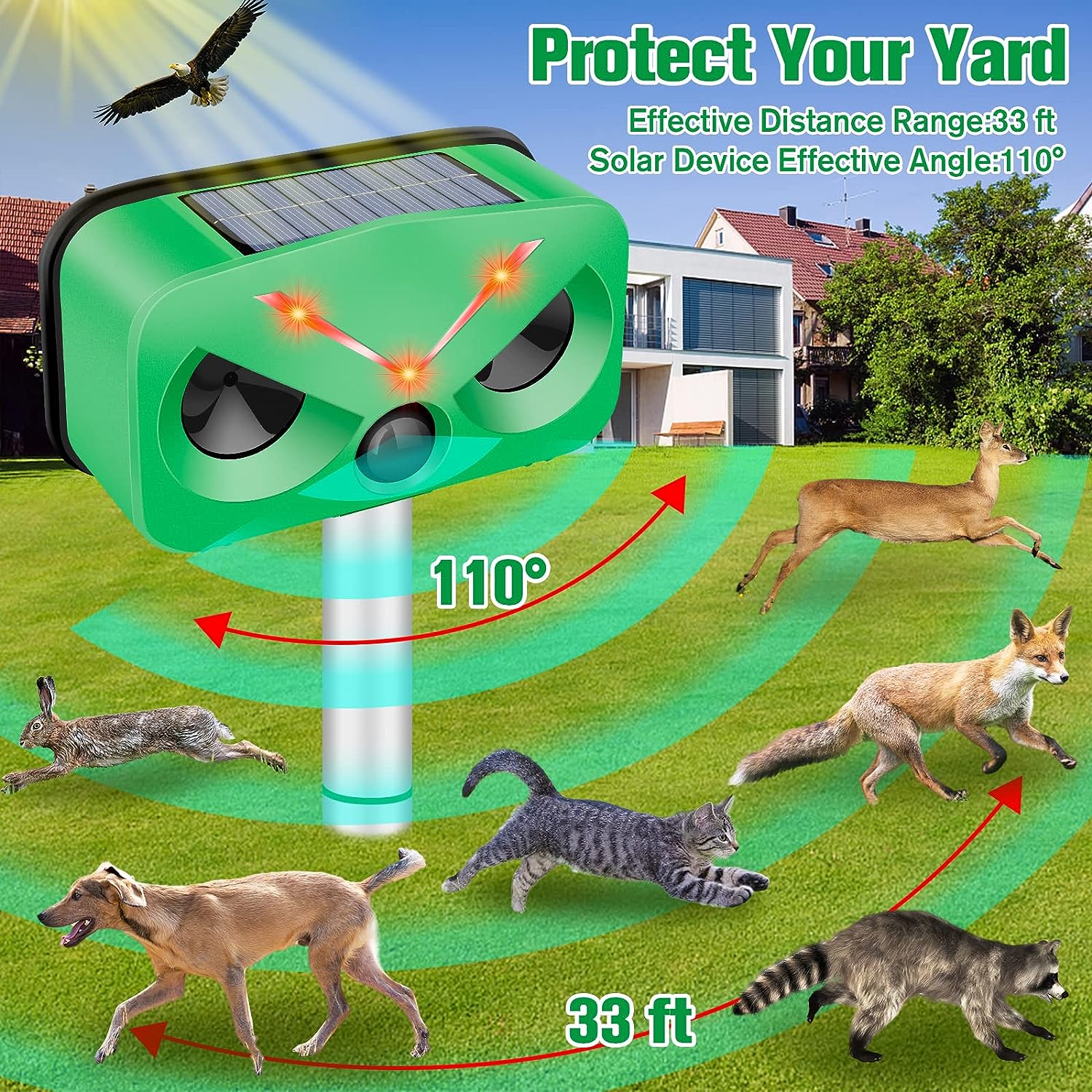 Outdoor Solar Ultrasonic Animal Repeller - Green