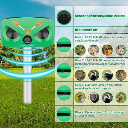 Outdoor Solar Ultrasonic Animal Repeller - Green