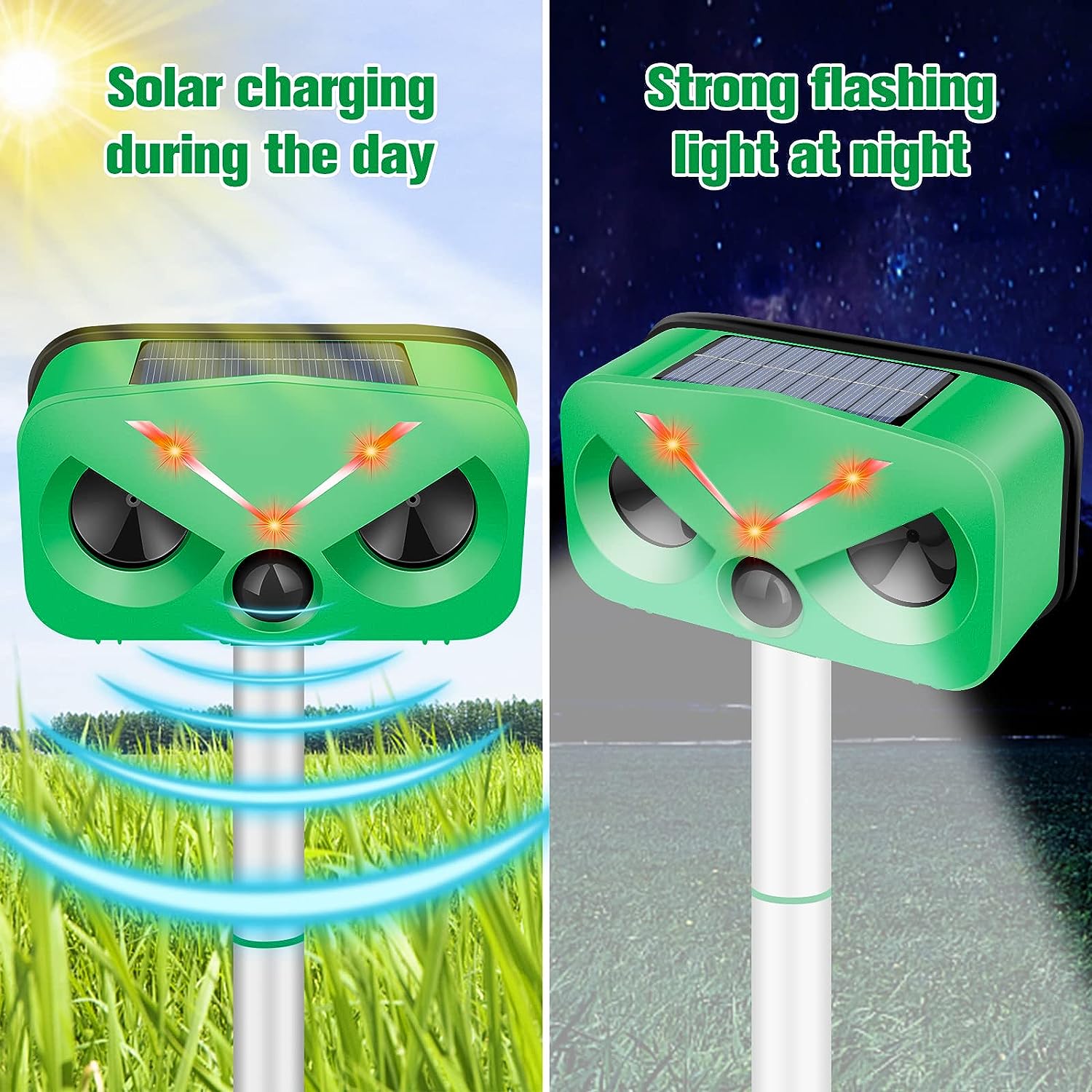 Outdoor Solar Ultrasonic Animal Repeller - Green