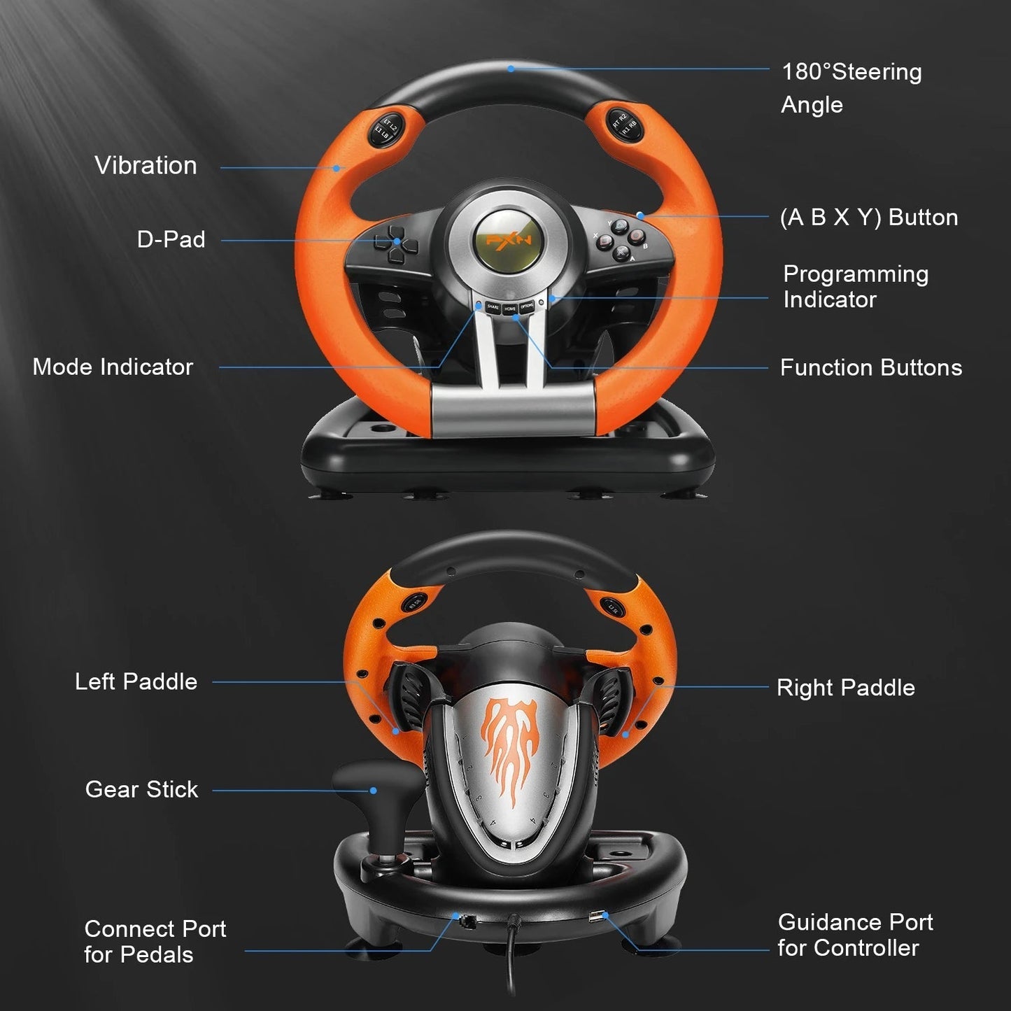 PXN V3 PRO Gaming Racing Wheel - Orange