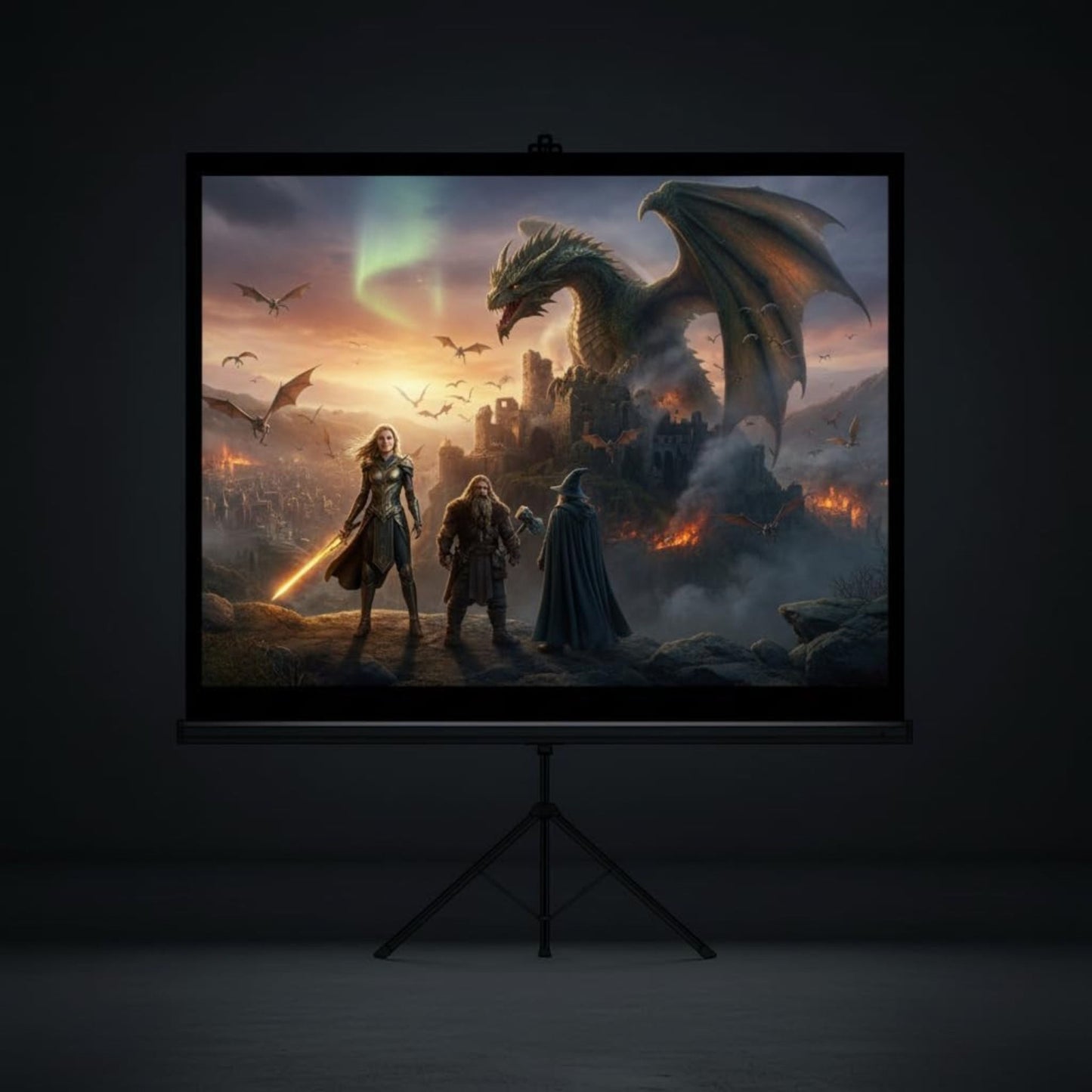 Porodo 100" Portable Projection Screen with Stable Tripod Stand - White