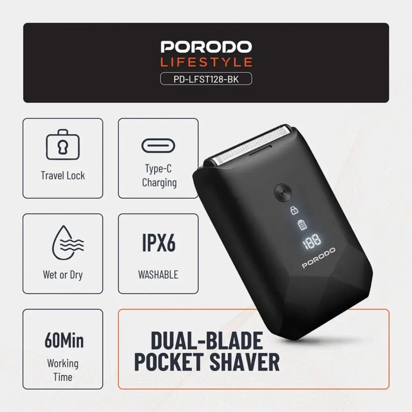 Porodo Lifestyle Dual-Blade Pocket Shaver - Black