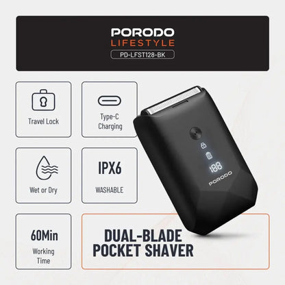 Porodo Lifestyle Dual-Blade Pocket Shaver - Black