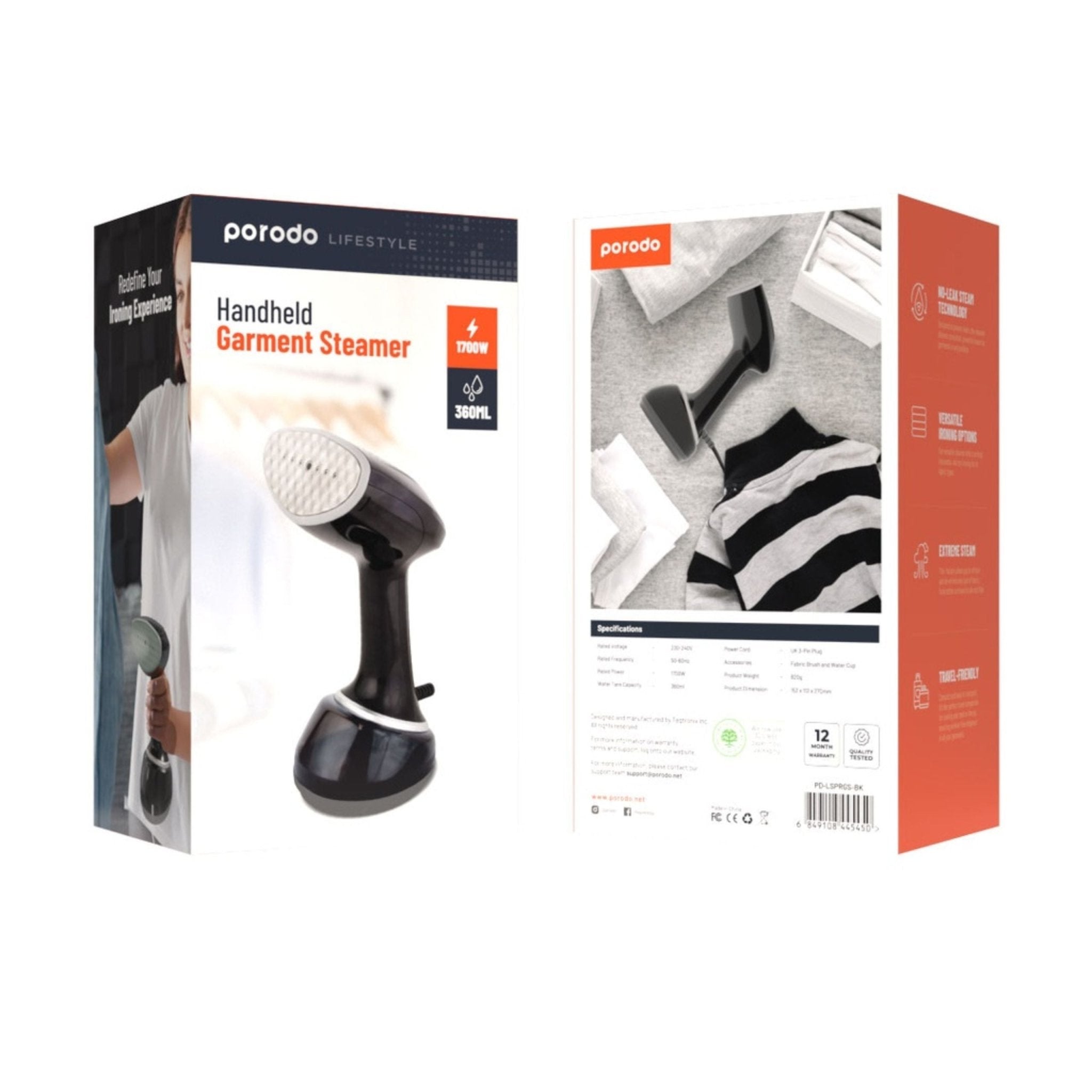 Porodo Lifestyle Handheld Garment Steamer - Black