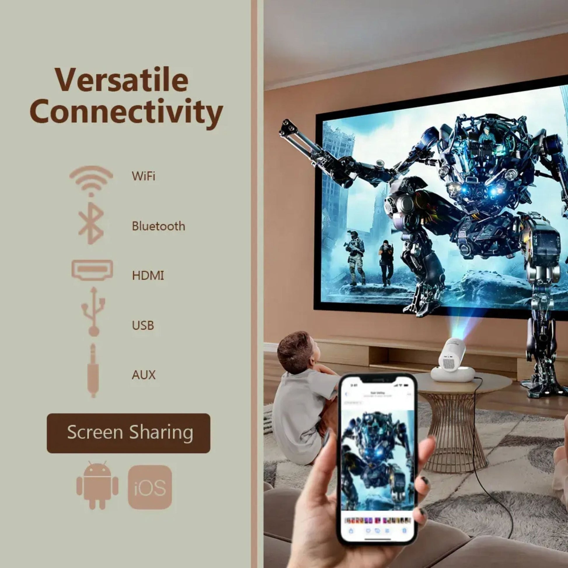 Porodo Lumacast Smart Full HD Projector Auto Focus & Keystone - White ( 1 Year Plan )