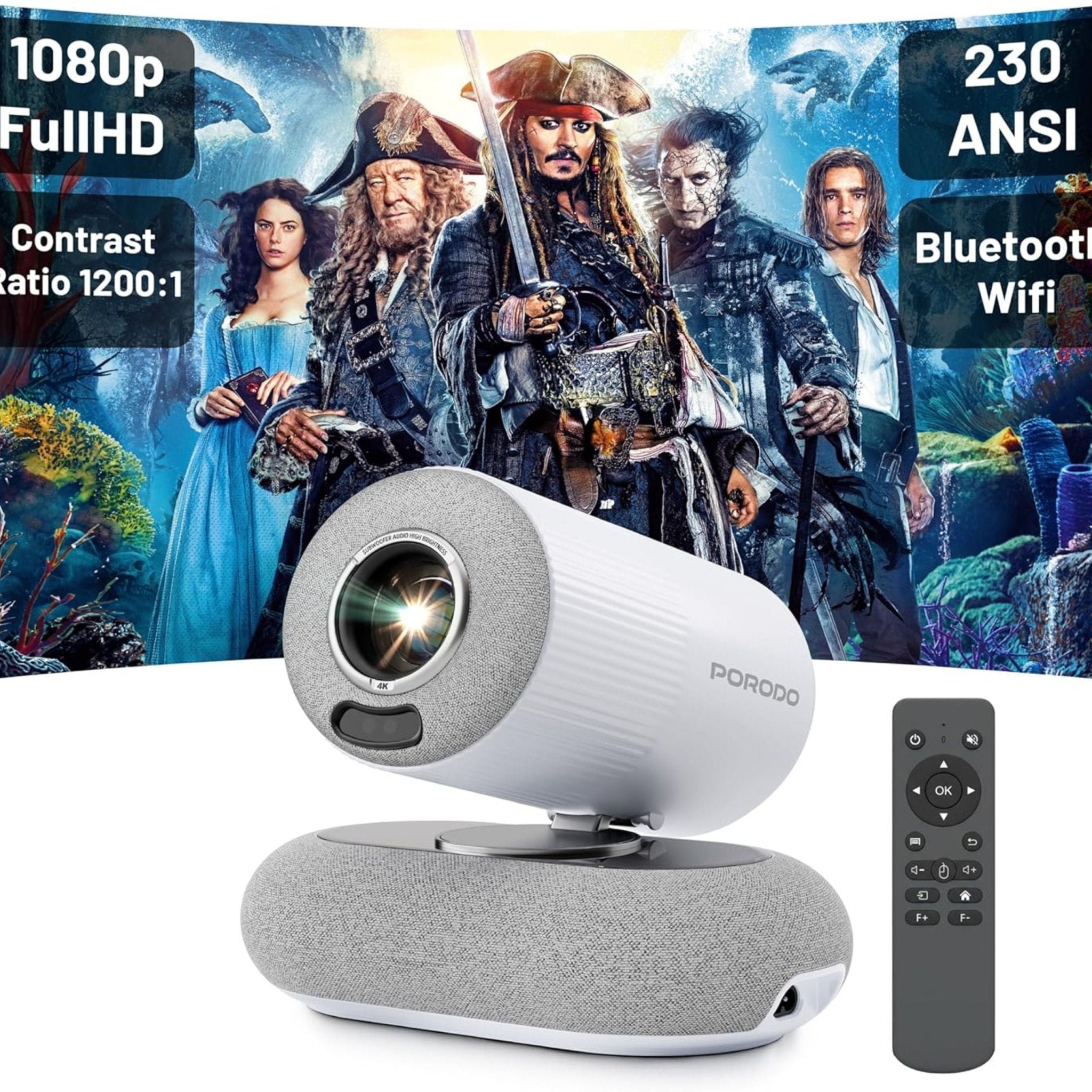 Porodo Lumacast Smart Full HD Projector Auto Focus & Keystone - White ( 1 Year Plan )