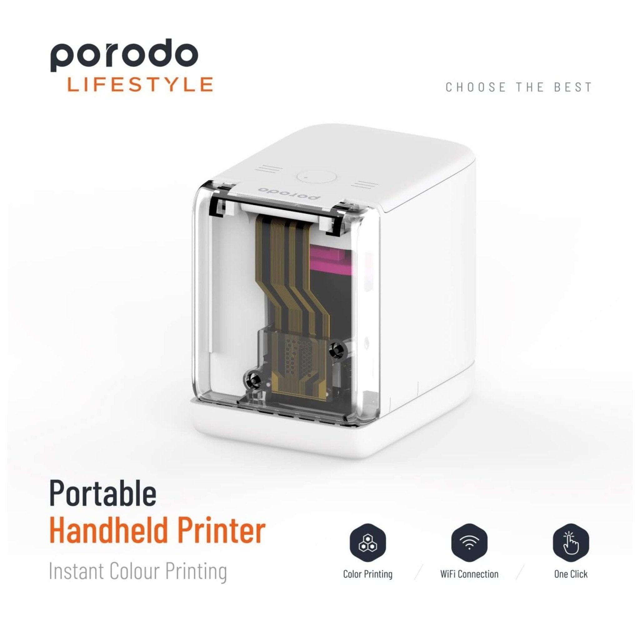 Porodo Portable Handheld Printer - Instant Colour Printing - White