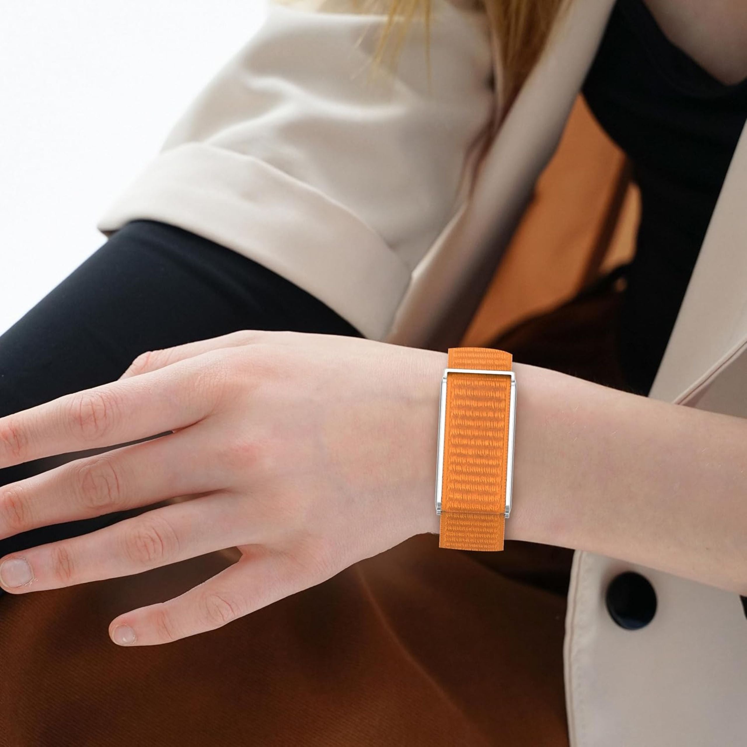 Porodo Screenless Smart Fitness Band with Black & Orange Strap - Silver Case