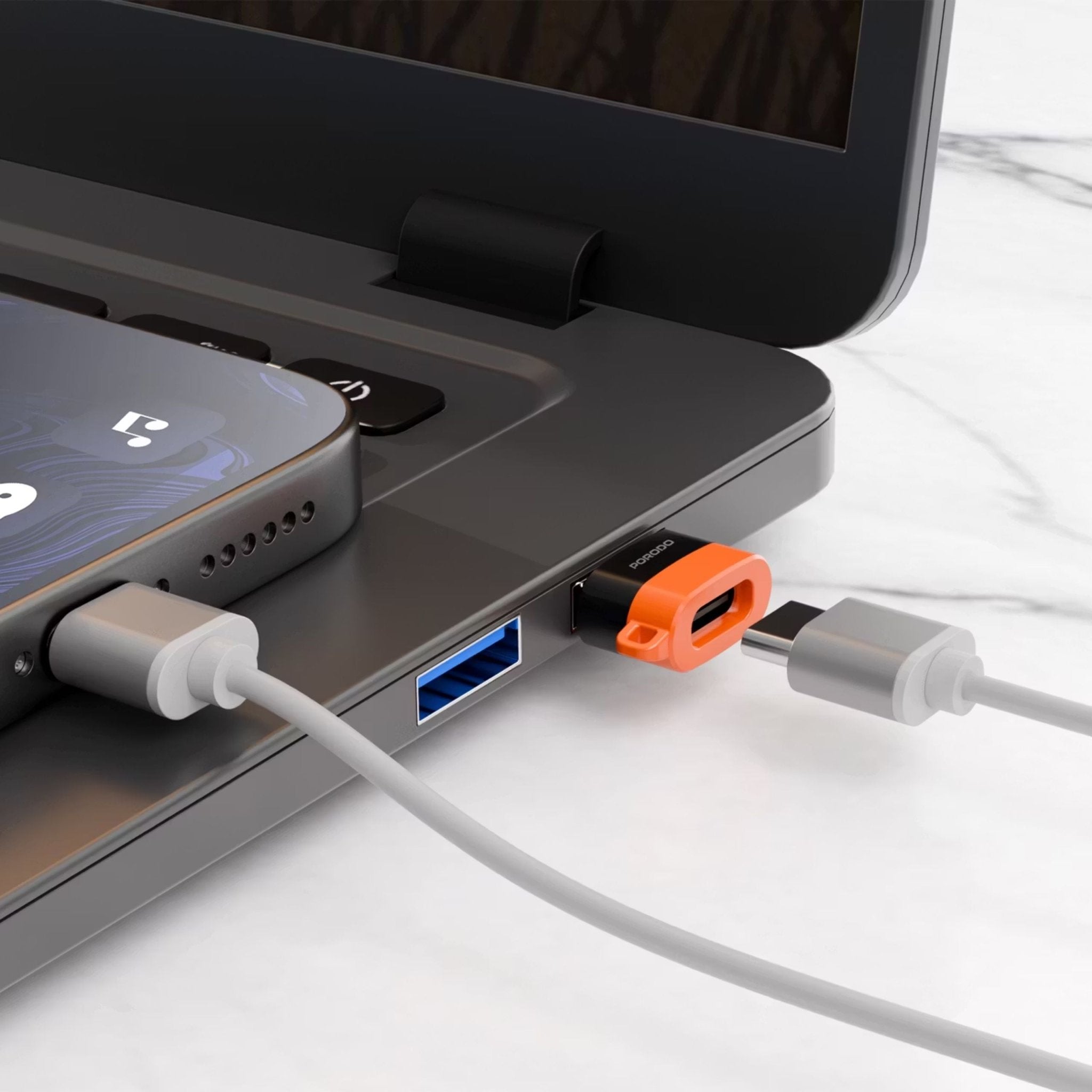 Porodo USB-A to USB-C Convertor - Black Orange