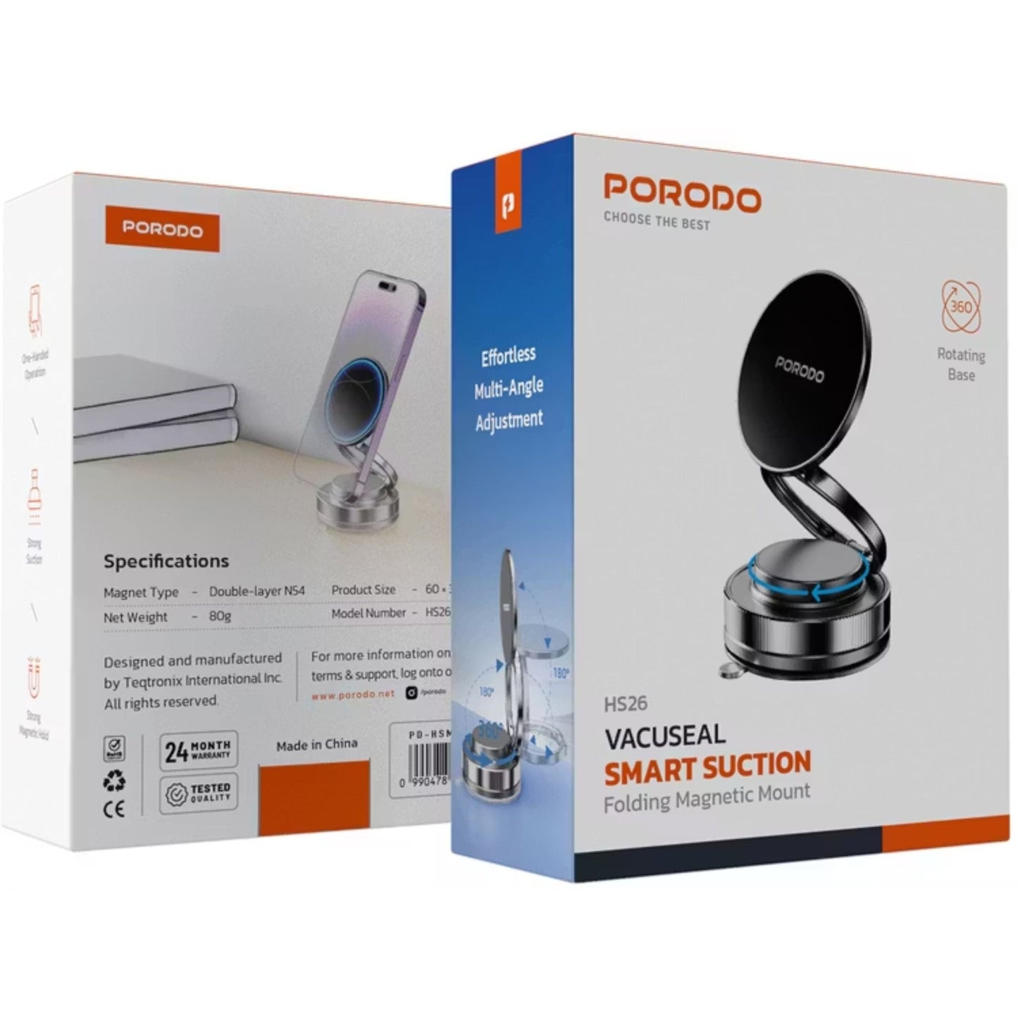 Porodo Vacuseal Vacuum Suction Folding Magnetic Mount HS26 - Black