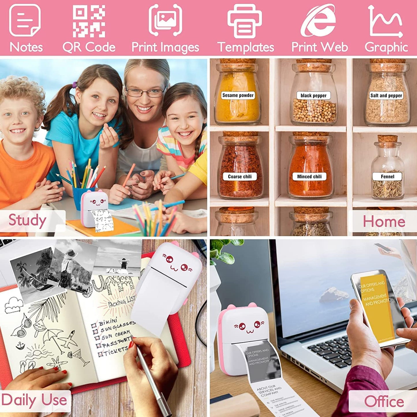 Portable Printer Mini Pocket Wireless Bluetooth Thermal Printer