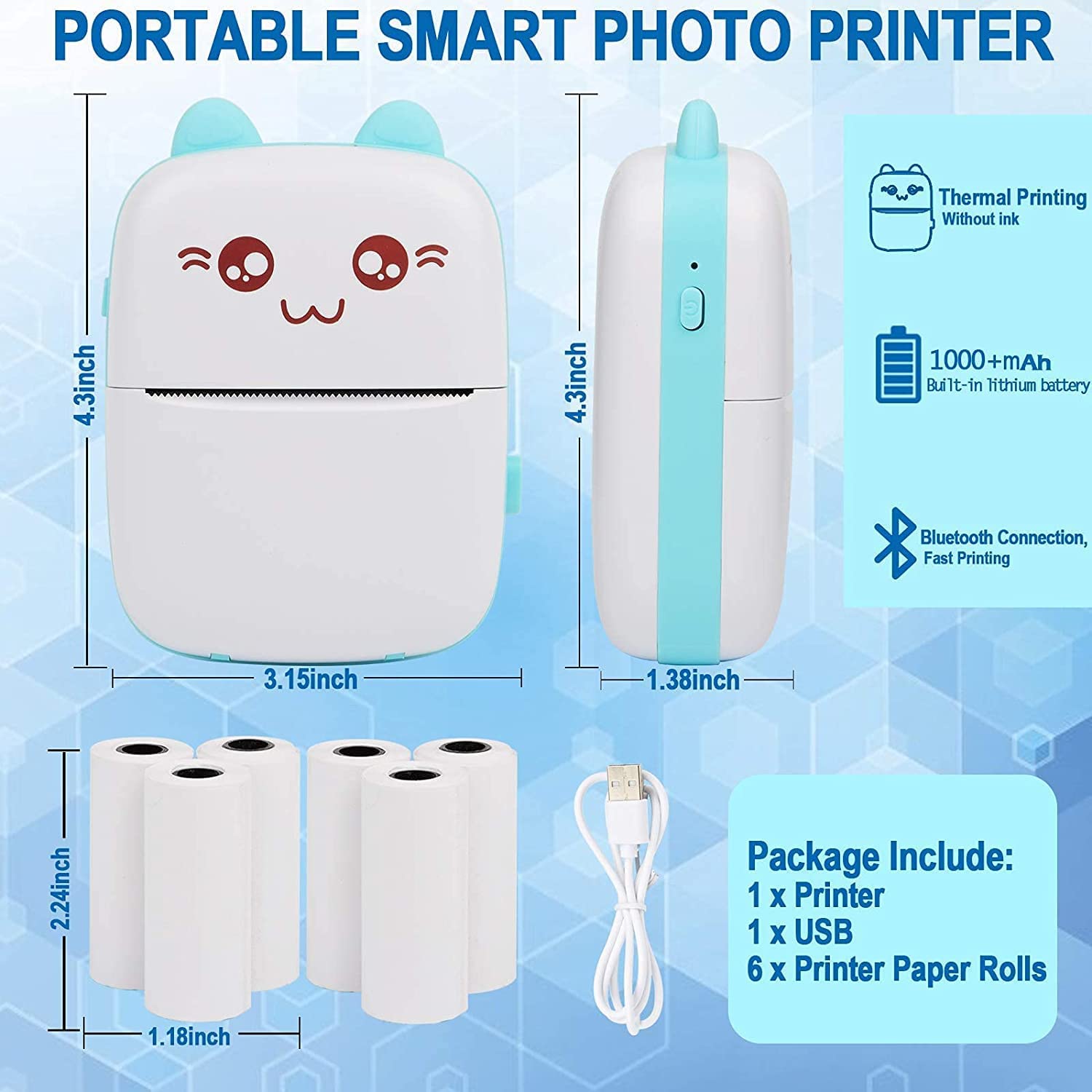 Portable Printer Mini Pocket Wireless Bluetooth Thermal Printer
