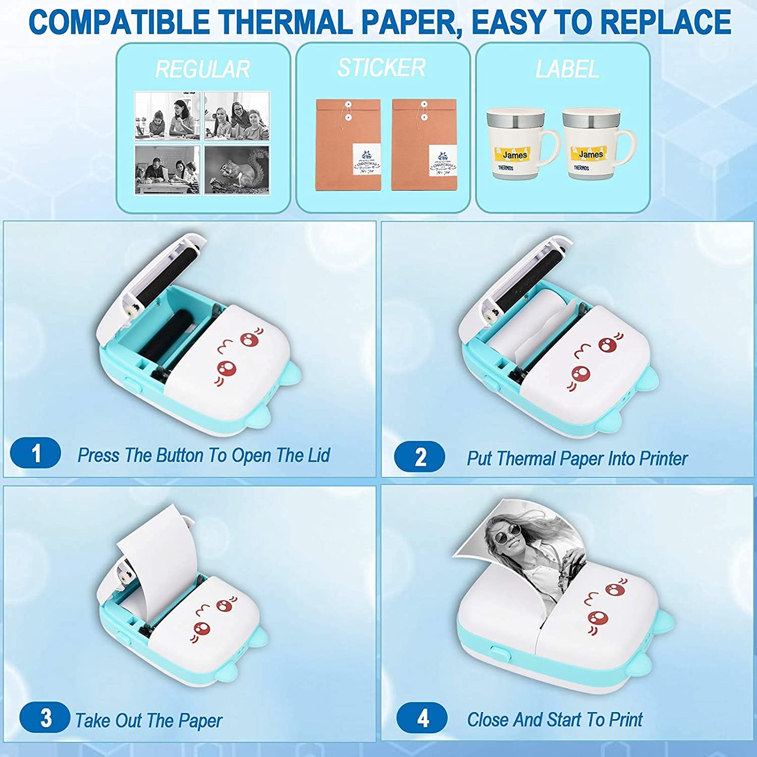 Portable Printer Mini Pocket Wireless Bluetooth Thermal Printer