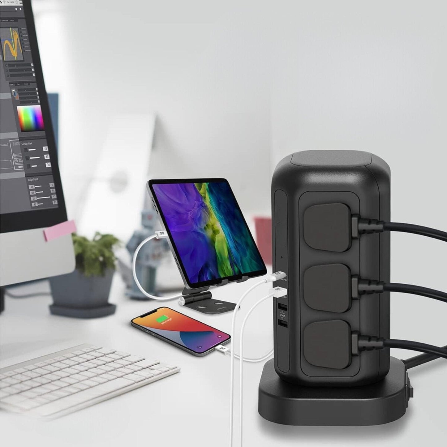 Powerology 12 Socket Multi-Port Tower Hub PD 45W 3250W 3M - Black
