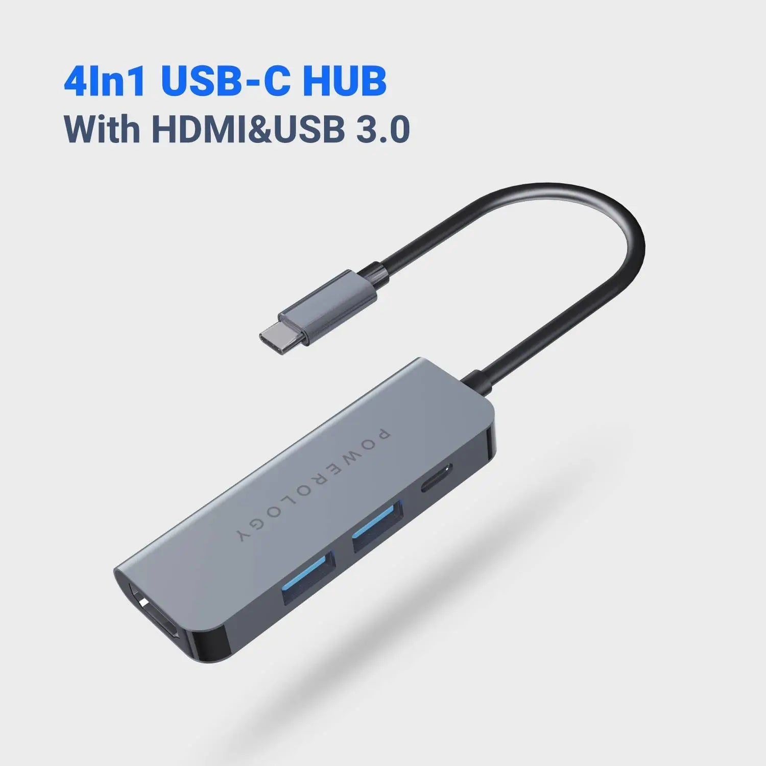 Powerology 4in1 USB-C HUB with HDMI & USB 3.0 - Grey