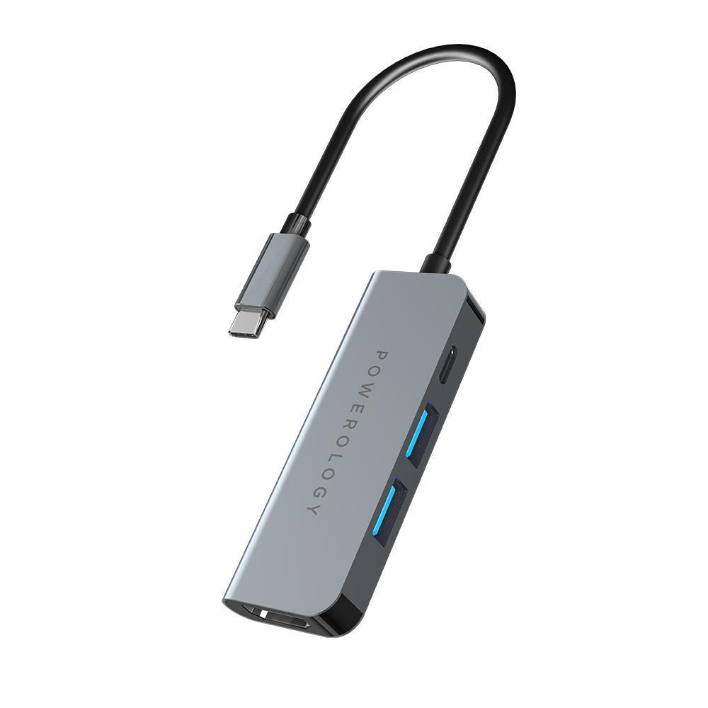 Powerology 4in1 USB-C HUB with HDMI & USB 3.0 - Grey