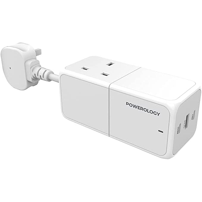 Powerology 65W USB Power Strip with Dual Power Sockets - White