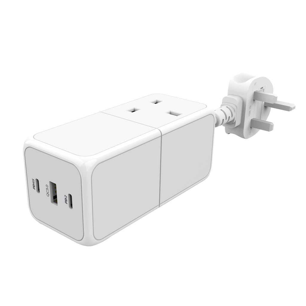 Powerology 65W USB Power Strip with Dual Power Sockets - White