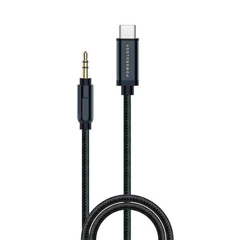 Powerology - Aluminum Braided USB-C to 3.5mm AUX Cable 1.2m/4ft - Gray