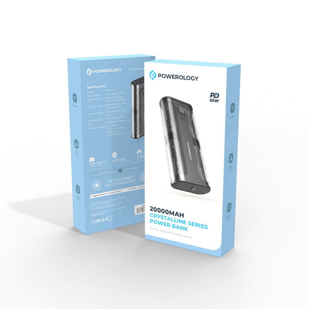 Powerology Crystalline Series Power Bank 20000mAh PD 65W - Black
