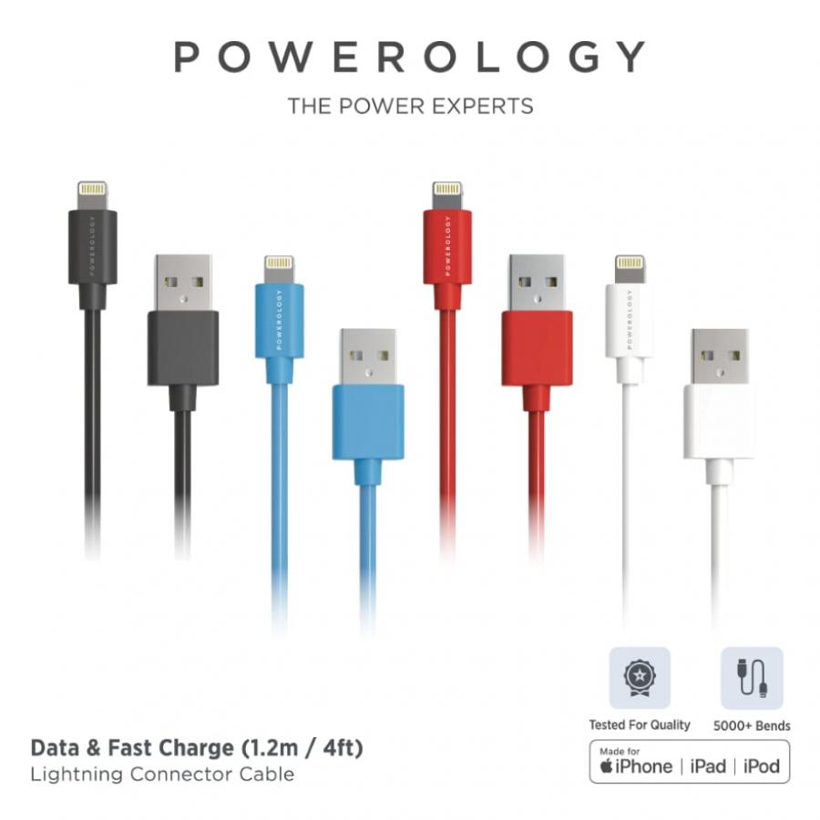 Powerology Pvc Lightning Cable 1.2M - Black,White,Red,Blue