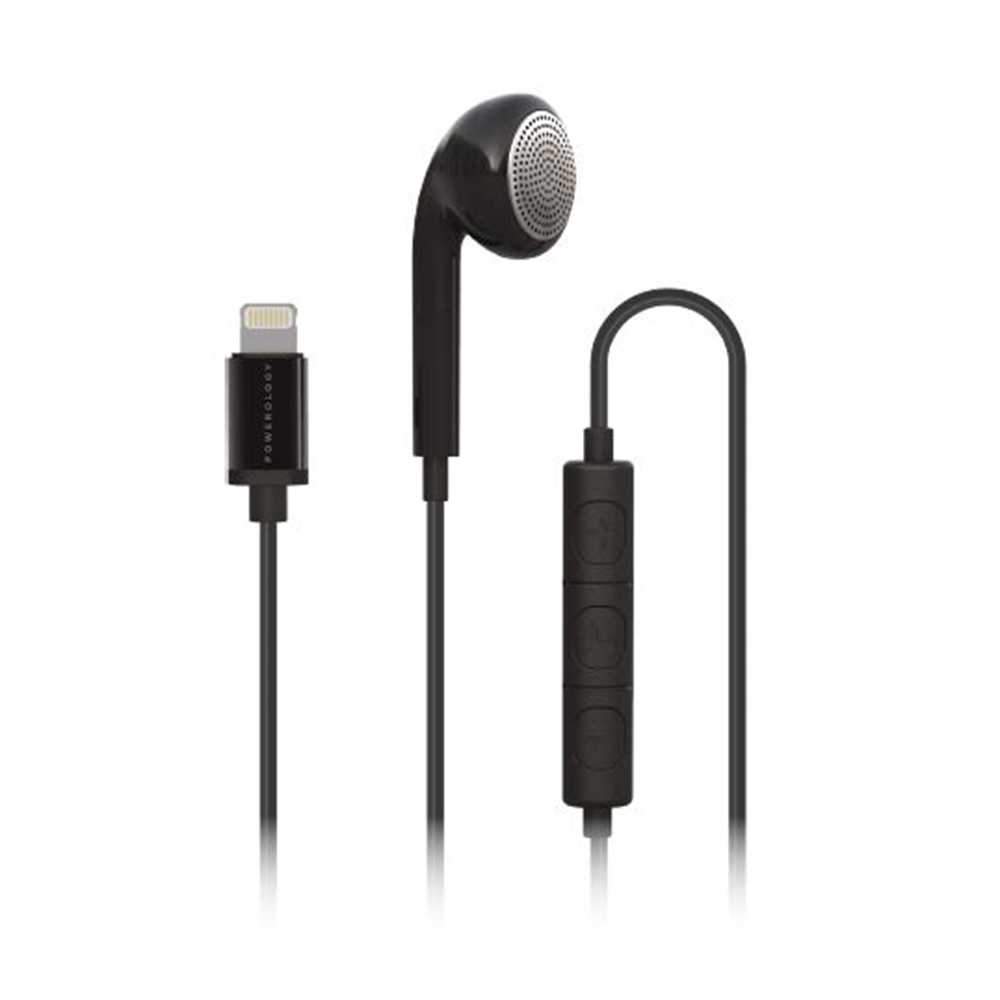 Powerology Single Mono Earphone with MFi Lightning Connector ( Updated Version ) - Black