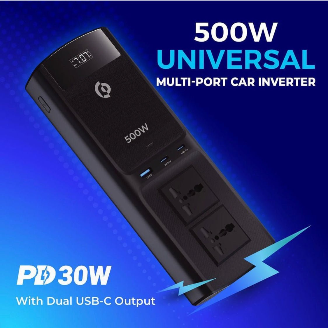 Powerology Universal Multi-Port Car Inverter 500W - Black