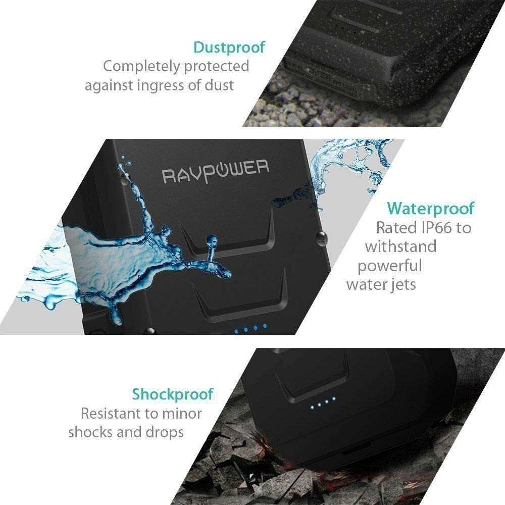 RAVPower 10050mAh Waterproof and Shockproof Power Bank - Black