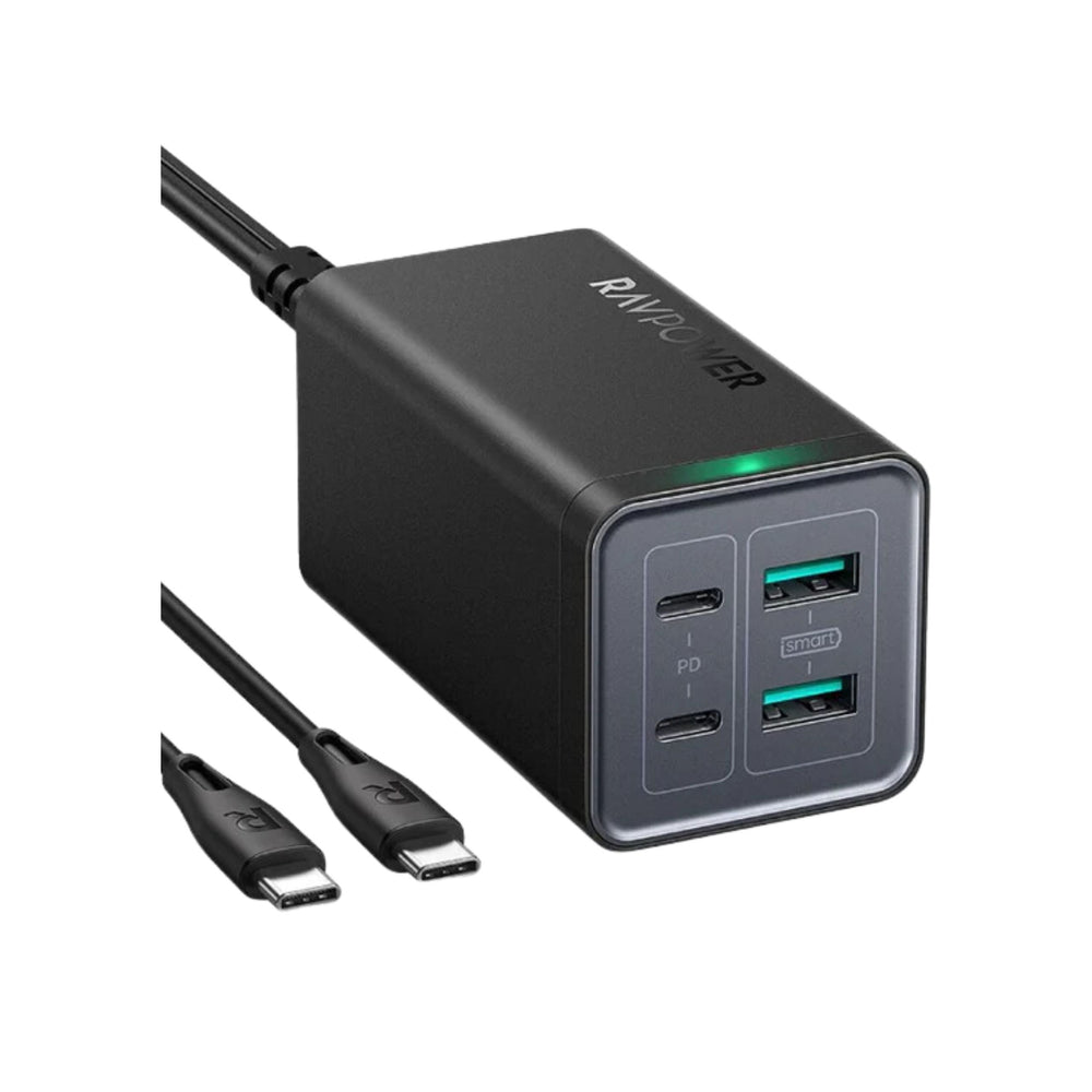 RAVPower 120W 4-Port Desktop Charger With 100W USB C to USB C Cable - Black