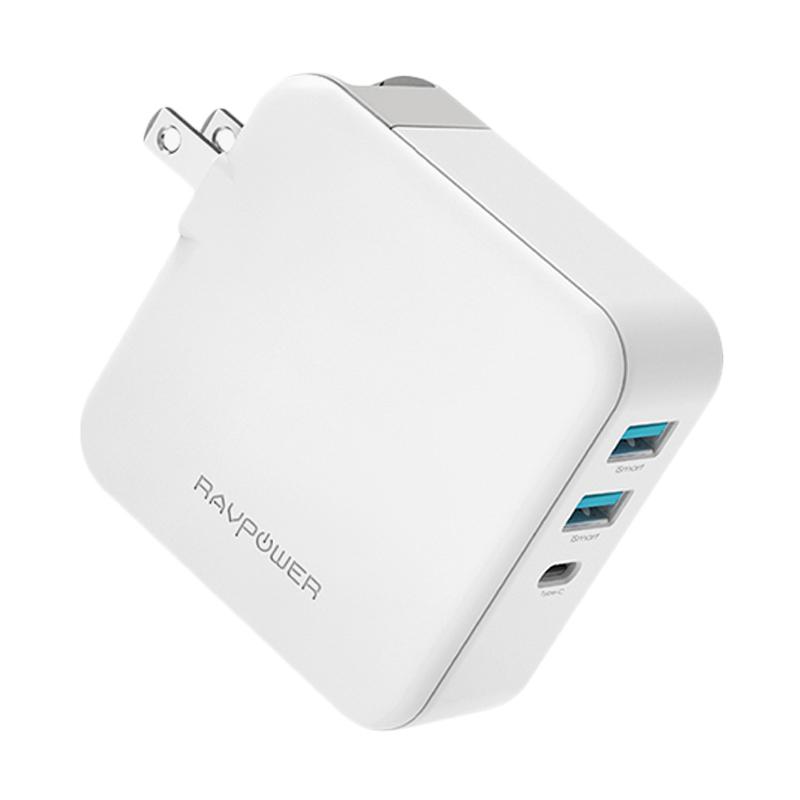 RAVPower 3-port USB PD Wall Charger 65W+QC3.0 UK - White