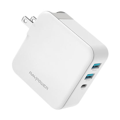 RAVPower 3-port USB PD Wall Charger 65W+QC3.0 UK - White