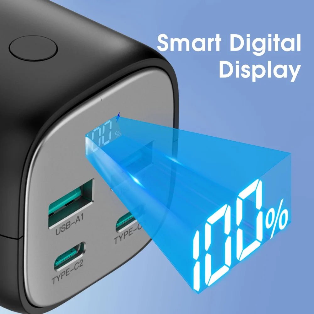 RAVPower 70W Power Bank, 20,000 mAh, 2 Type-C ports and 2 USB-A ports - Black
