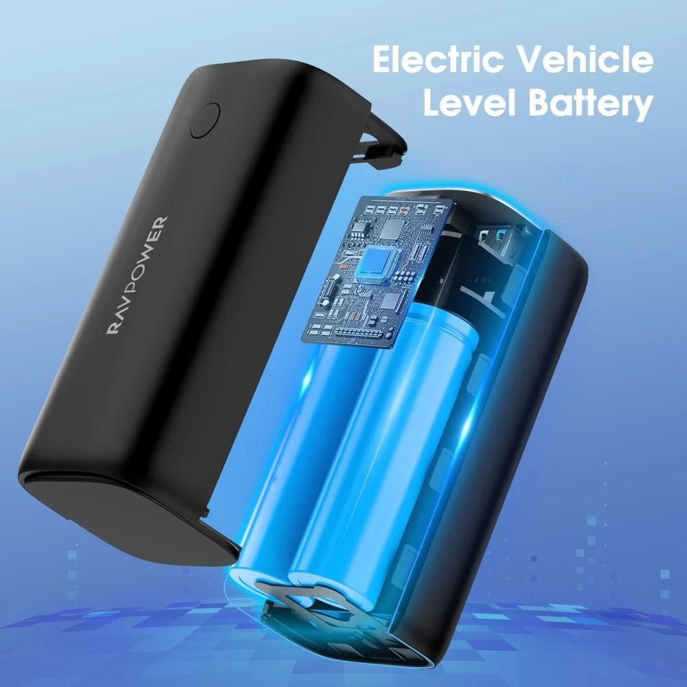 RAVPower 70W Power Bank, 20,000 mAh, 2 Type-C ports and 2 USB-A ports - Black