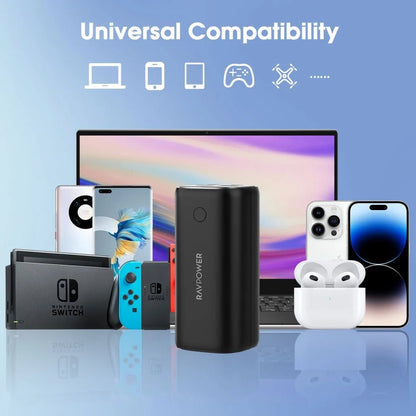 RAVPower 70W Power Bank, 20,000 mAh, 2 Type-C ports and 2 USB-A ports - Black