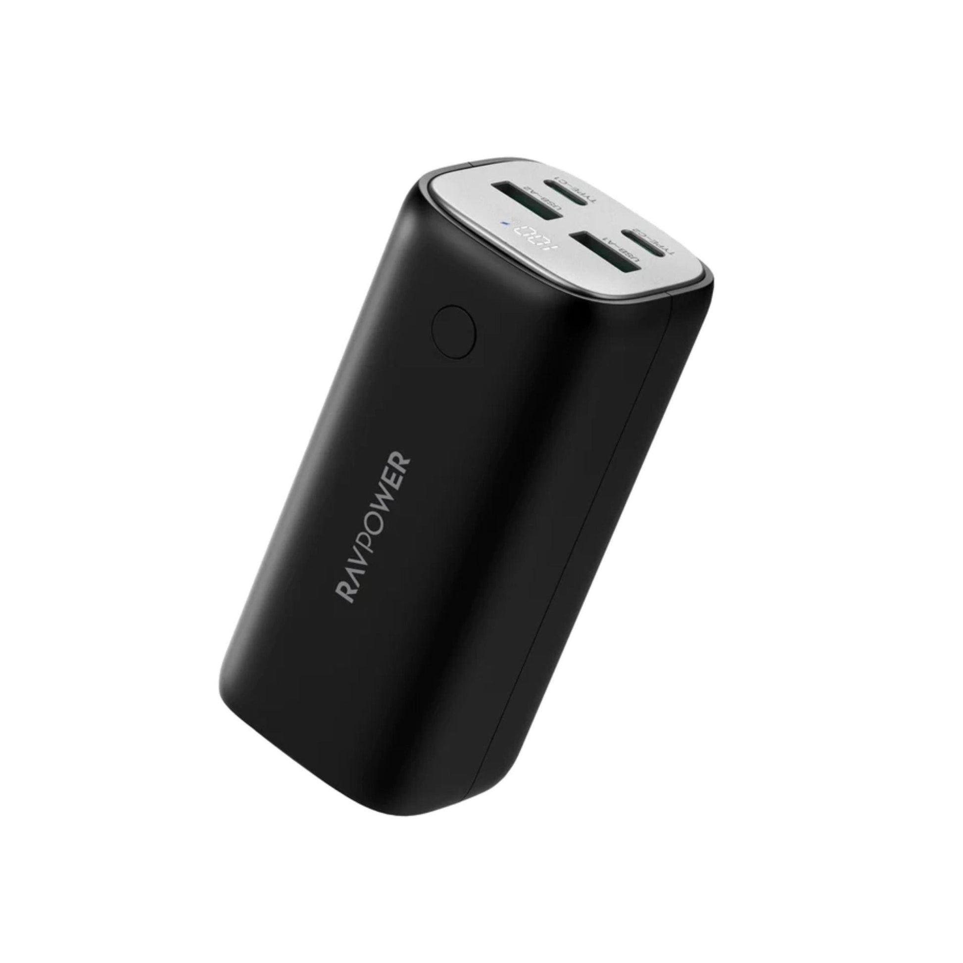 RAVPower 70W Power Bank, 20,000 mAh, 2 Type-C ports and 2 USB-A ports - Black